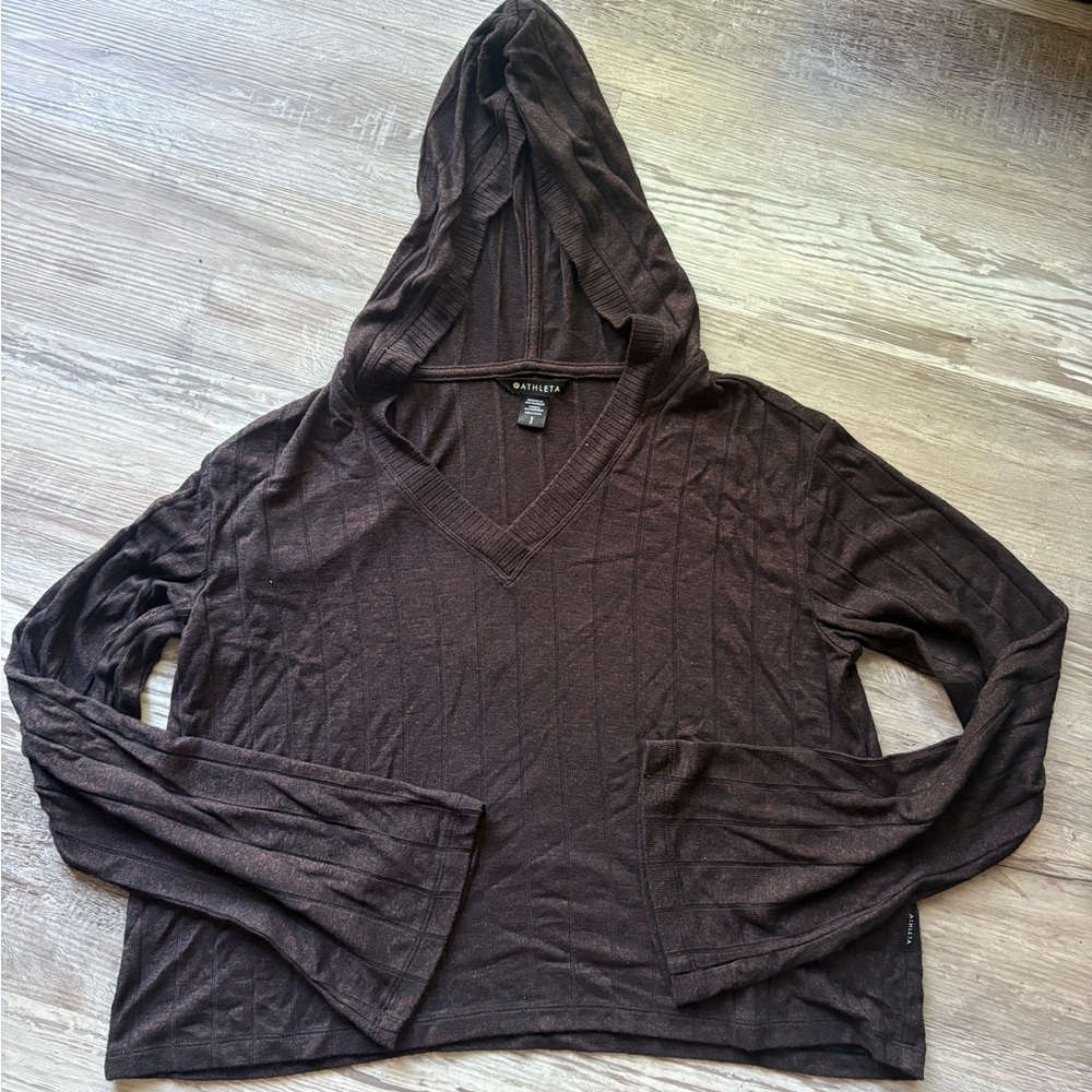 Athleta Brown Speckled Hooded Lightweight Sweater